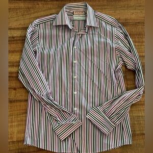 Thomas Pink long sleeve button down dress shirt with pink stripes